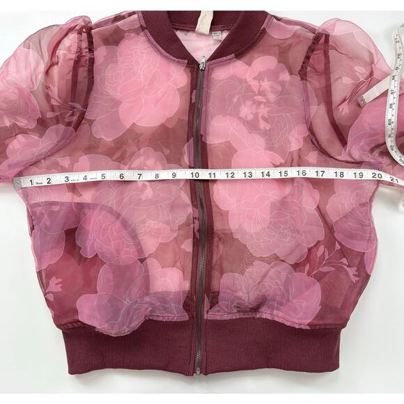 Anthropologie Dolan Sheer Organza Floral Full Zip Bomber Jacket Size Medium - Picture 14 of 15
